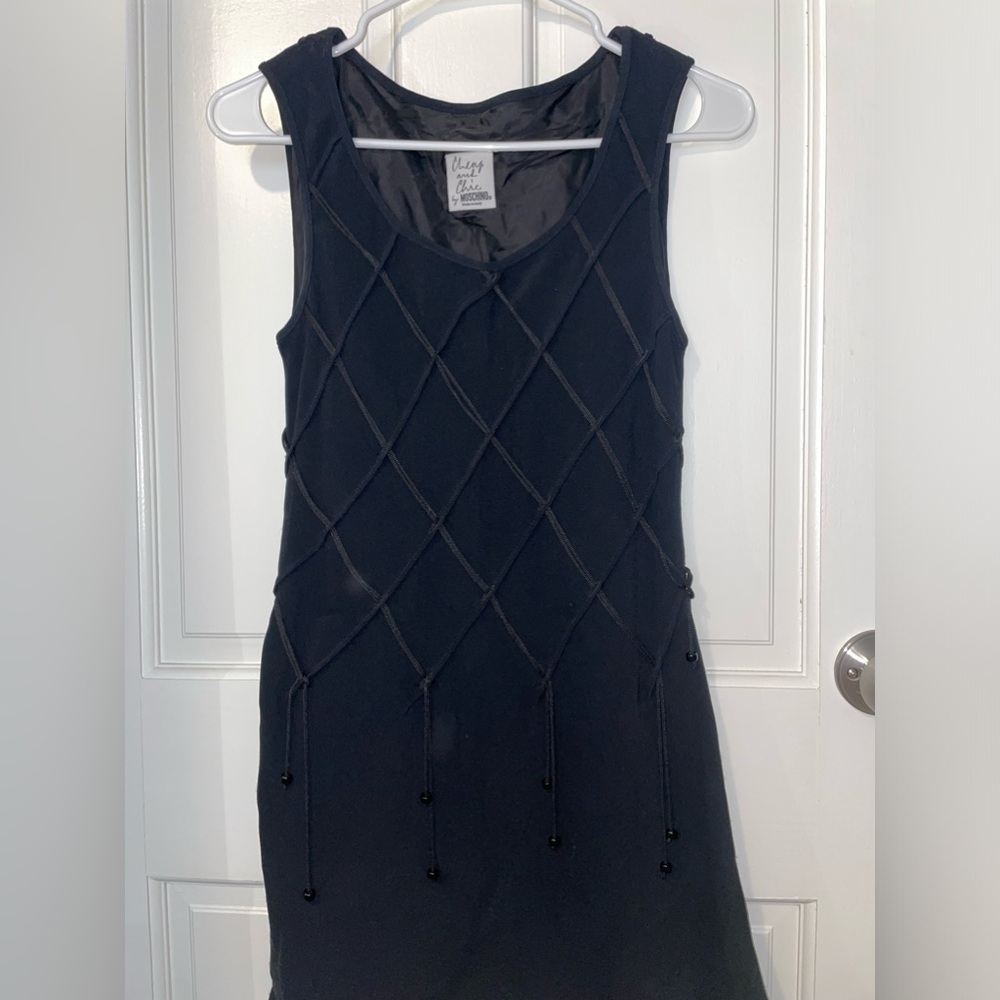 Moschino Mini Black Dress String & Bead Detail